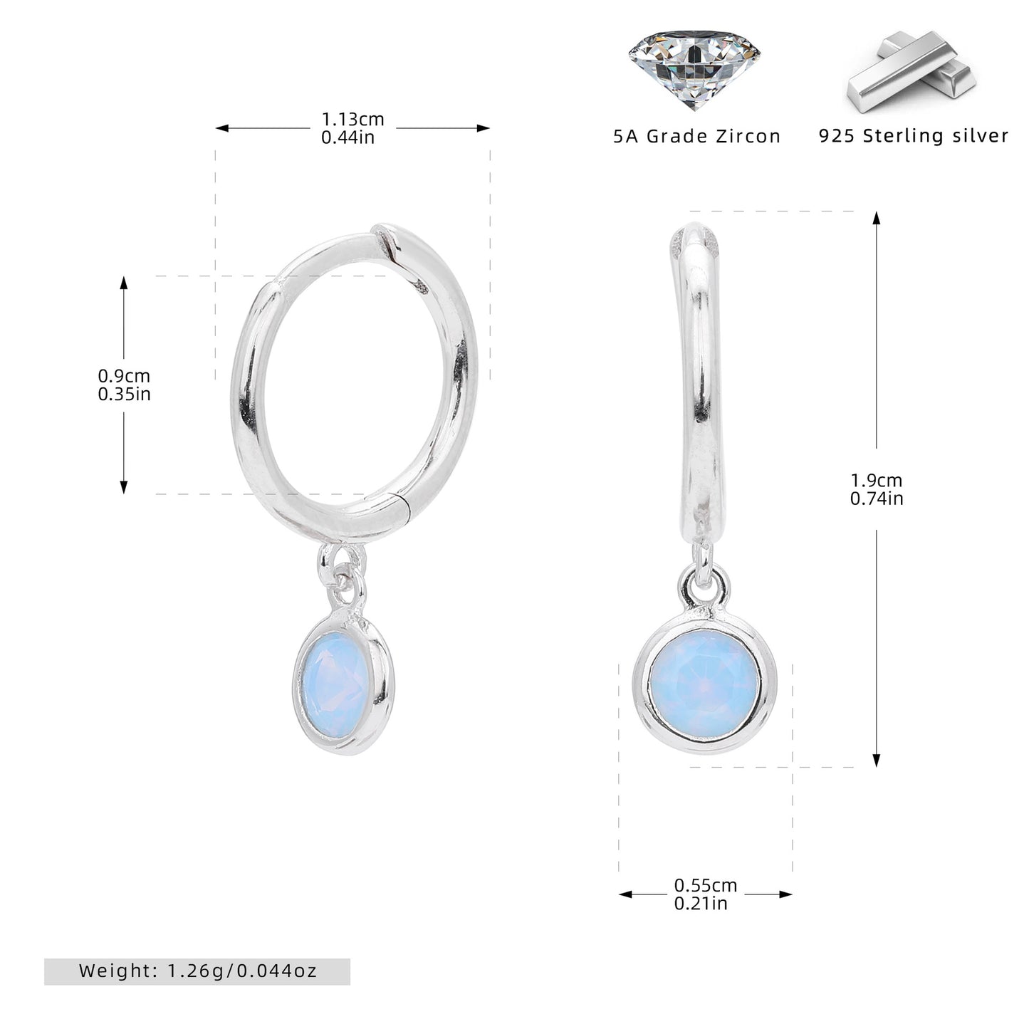 S925 Sterling Silver Twelve Birthstone Simple Round Colored Gems Earrings