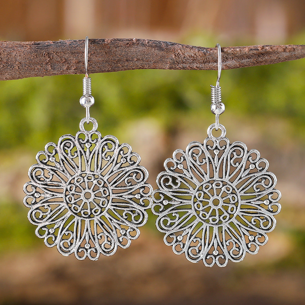 Bohemian Vintage Hollow Circle Flower Earrings