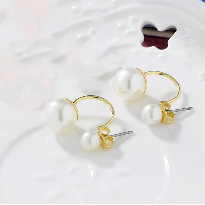 Simple Temperament Back Hanging Pearl Titanium Steel Ear Studs Women