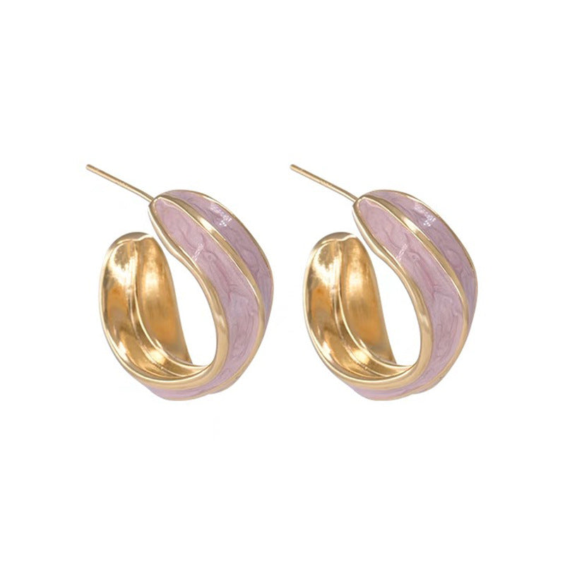 Women's Retro Easy Matching Drip Glazed Round Earrings