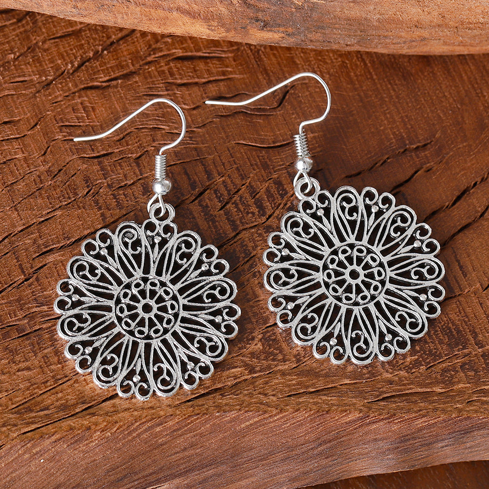 Bohemian Vintage Hollow Circle Flower Earrings