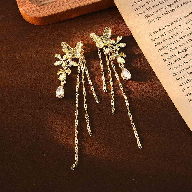 Dual-wear Butterfly Tassel Earrings Flower Earrings For Women