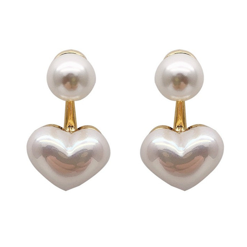 925 Silver Needle Simple Small Heart Pearl Stud Earrings