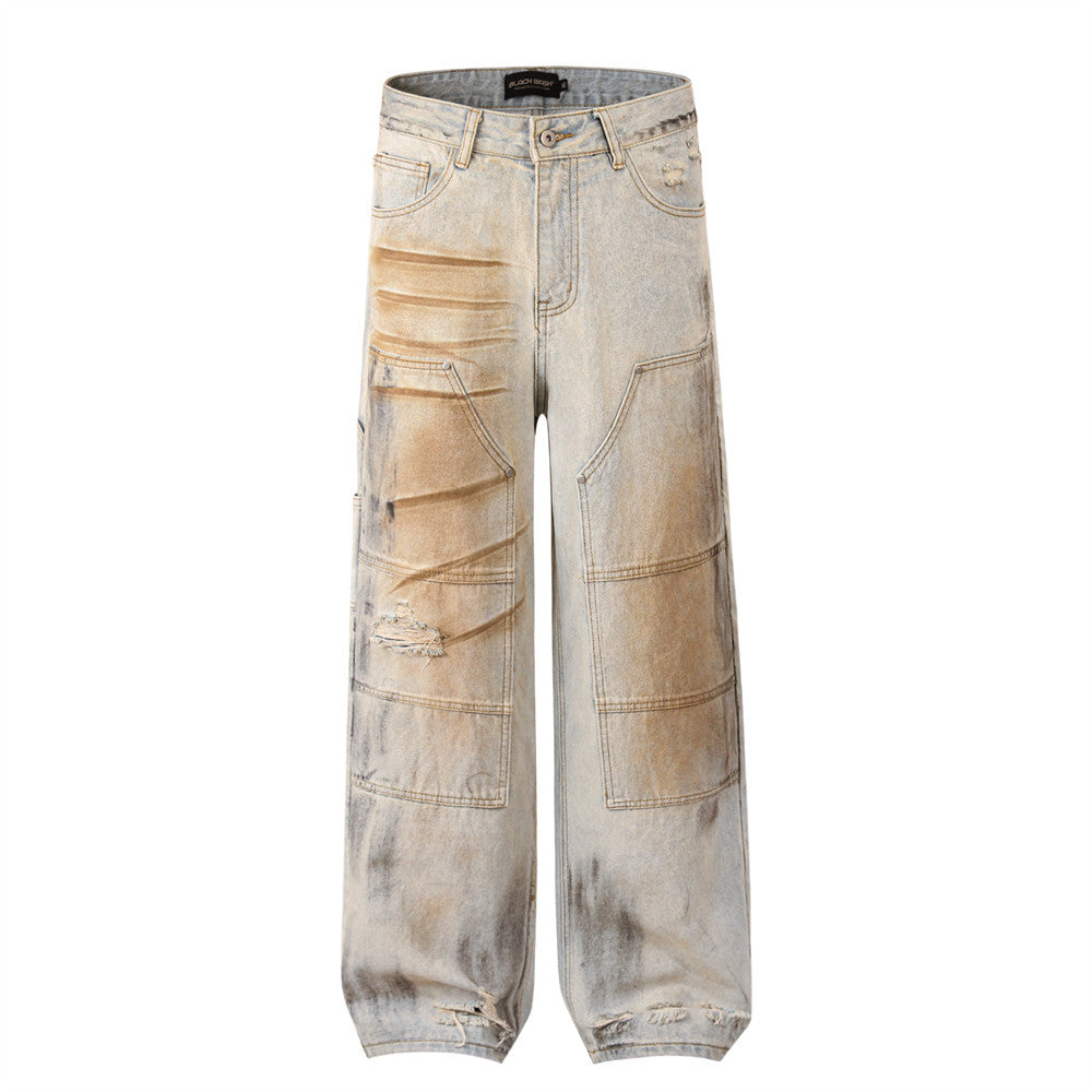 Men's Shabby Dirty Loose Hole Jeans