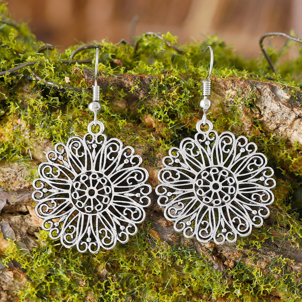 Bohemian Vintage Hollow Circle Flower Earrings