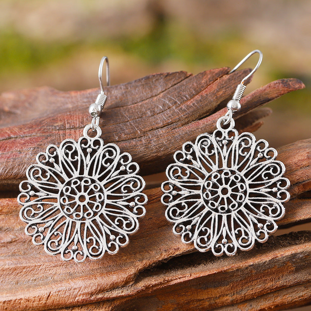 Bohemian Vintage Hollow Circle Flower Earrings