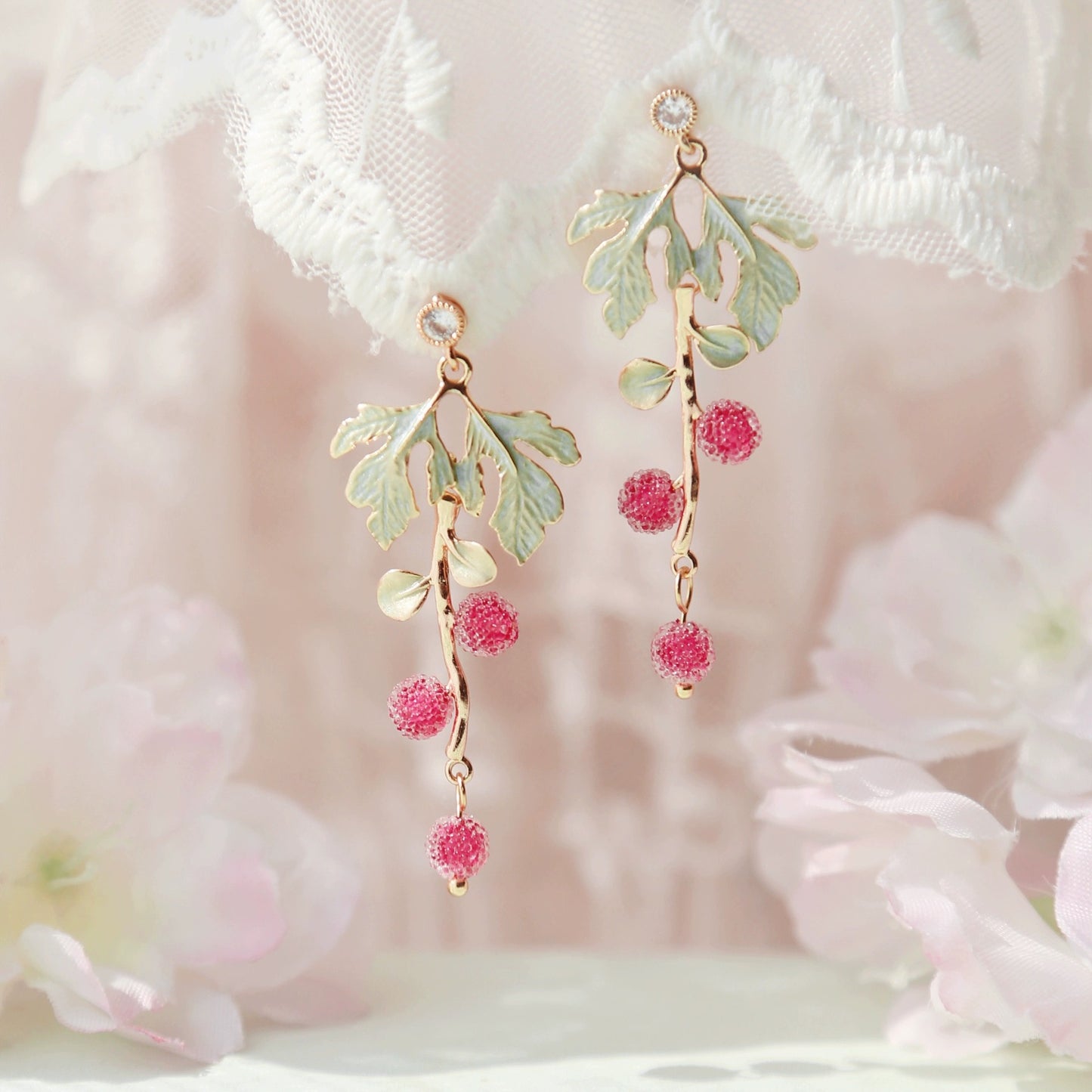 Cherry Blossom Girl Heart Asymmetry Super Fairy Slimming Sweet Earrings