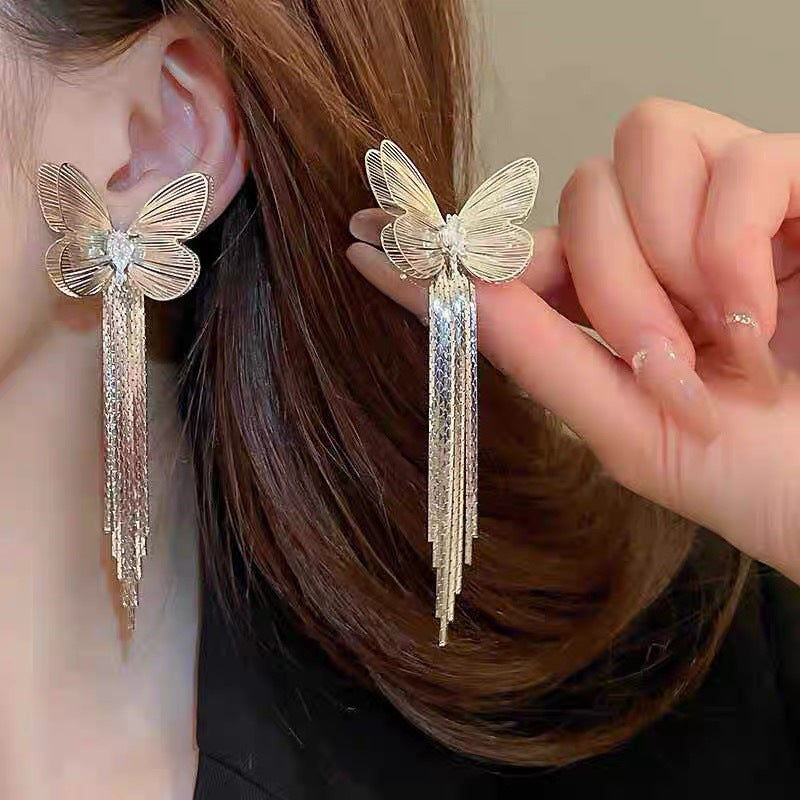 Butterfly Tassel Niche Creative Stud Earrings