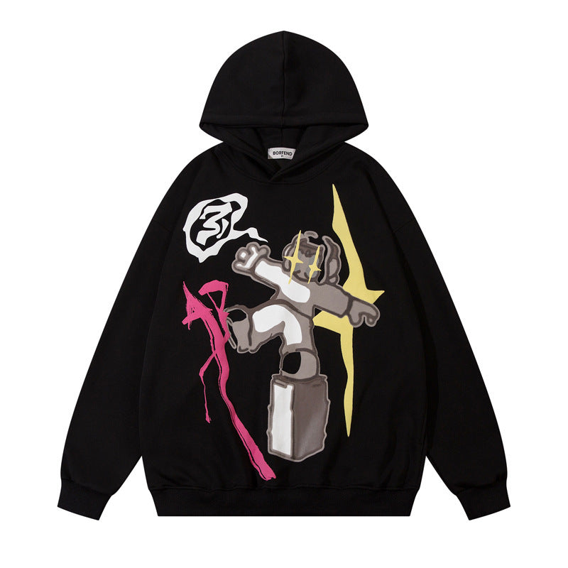 Cartoon Character Graffiti Loose Hooded Sweater