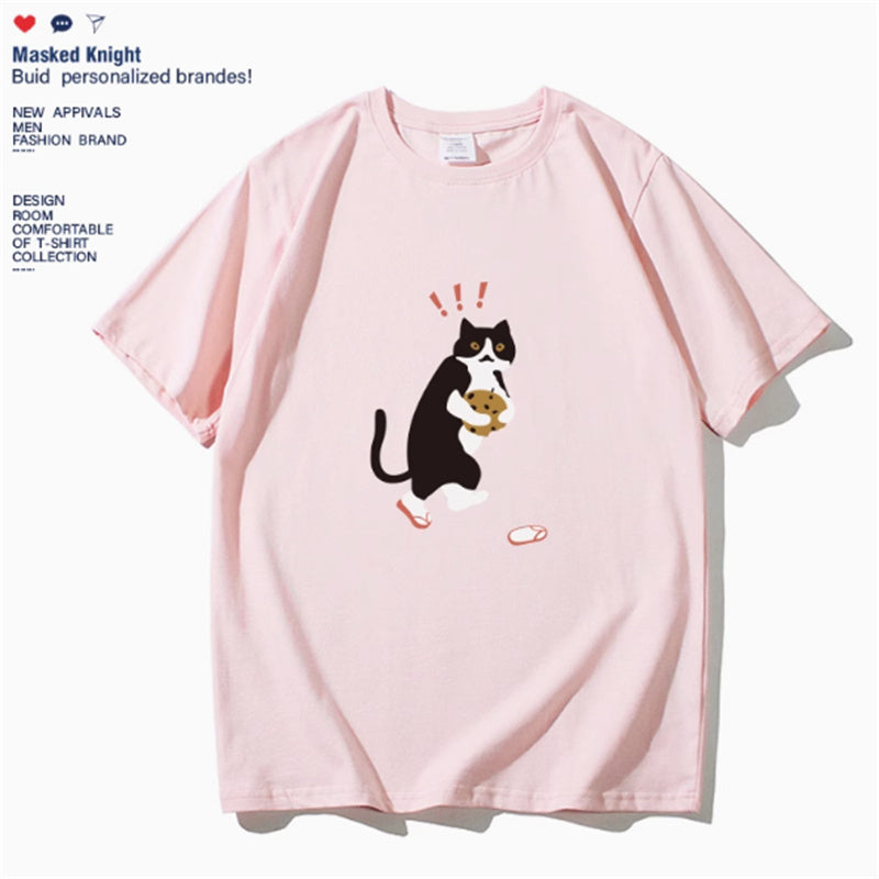 Cat Printing Short Sleeve Casual Round-neck Short Sleeve