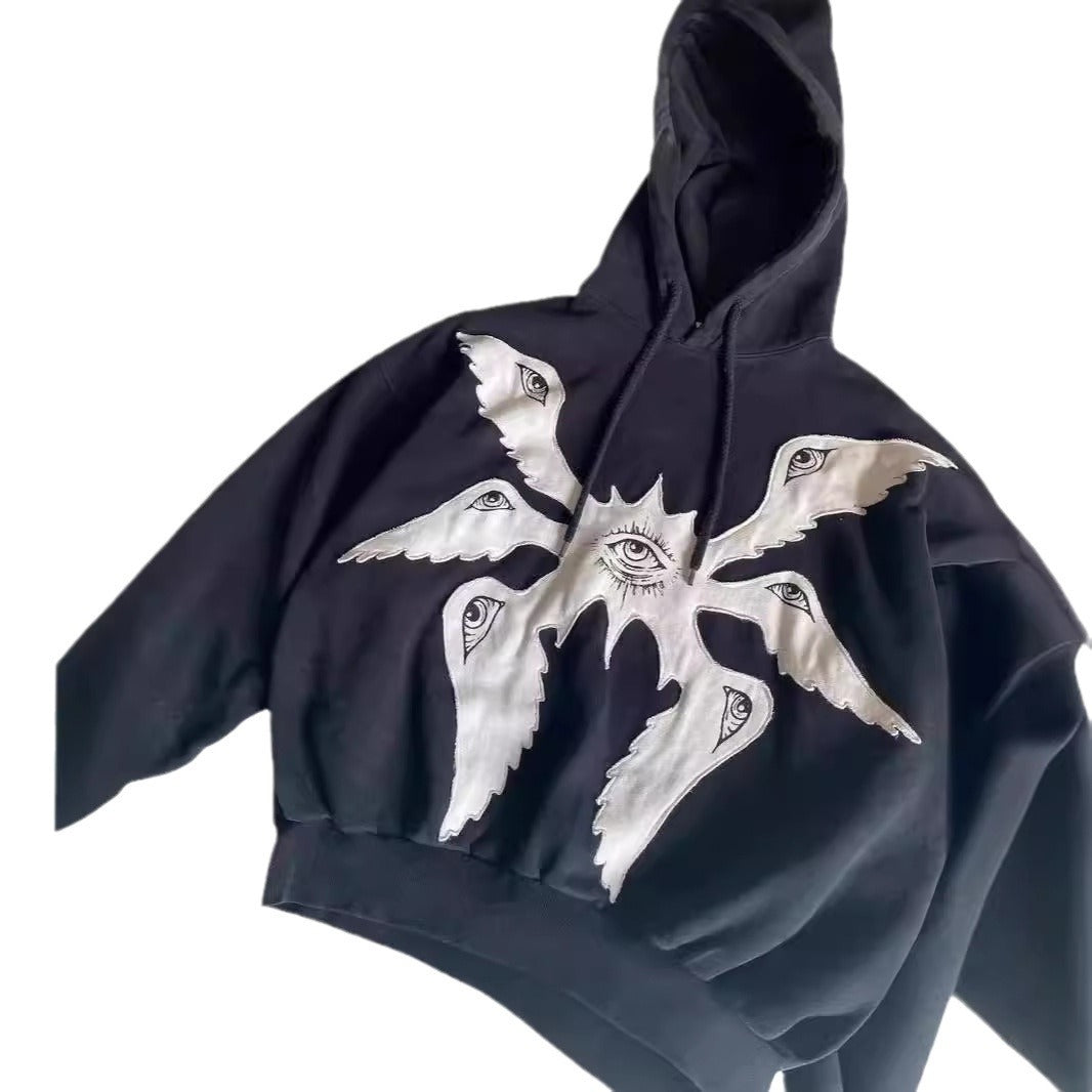 Patchwork Devil Pattern Loose Pullover Hoodie