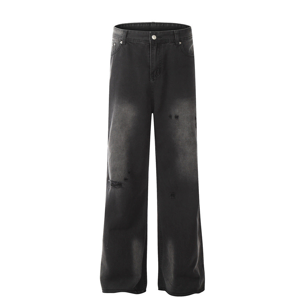 Waste Soil Raw Edge Denim Trousers For Men