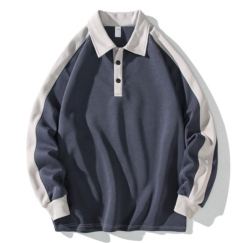 Autumn Contrast Color Polo Collar Youth Fashion Sweater