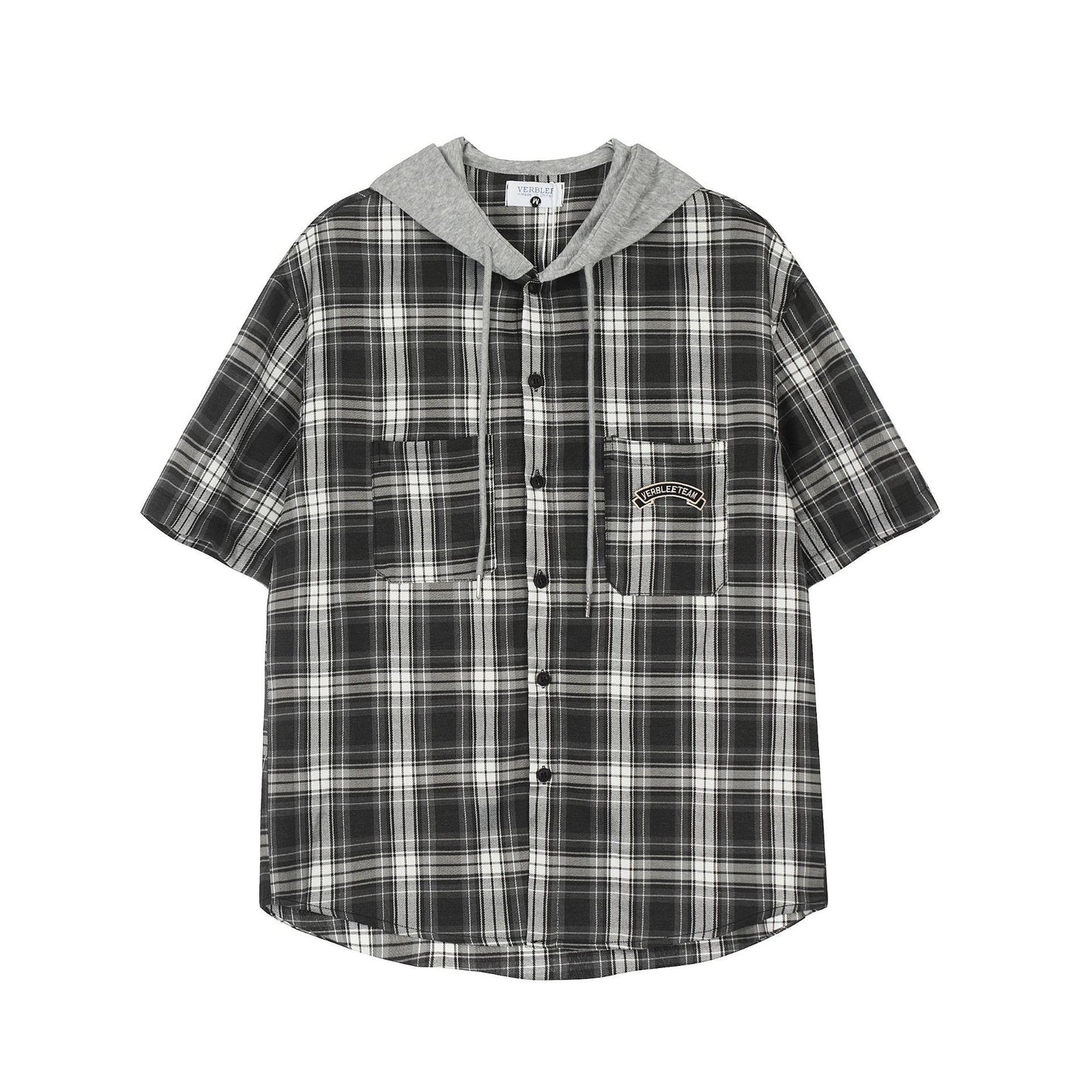 Fashion Plaid Hooded Short Sleeve Shirt Men