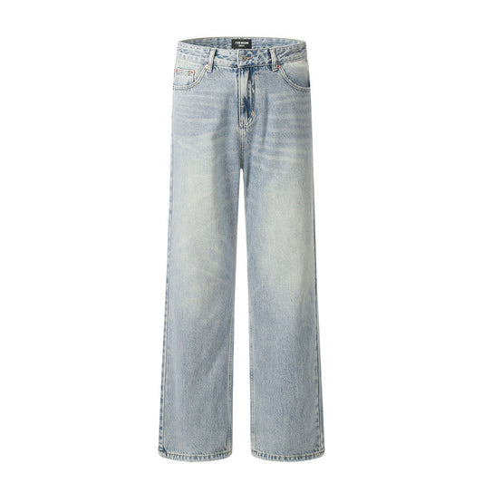 Light Color Washed And Worn Jeans For Men