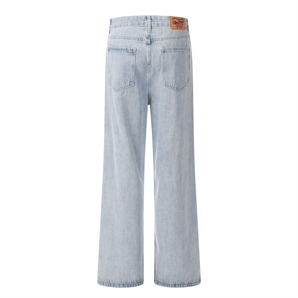 Wash Light Color Denim Straight-leg Pants