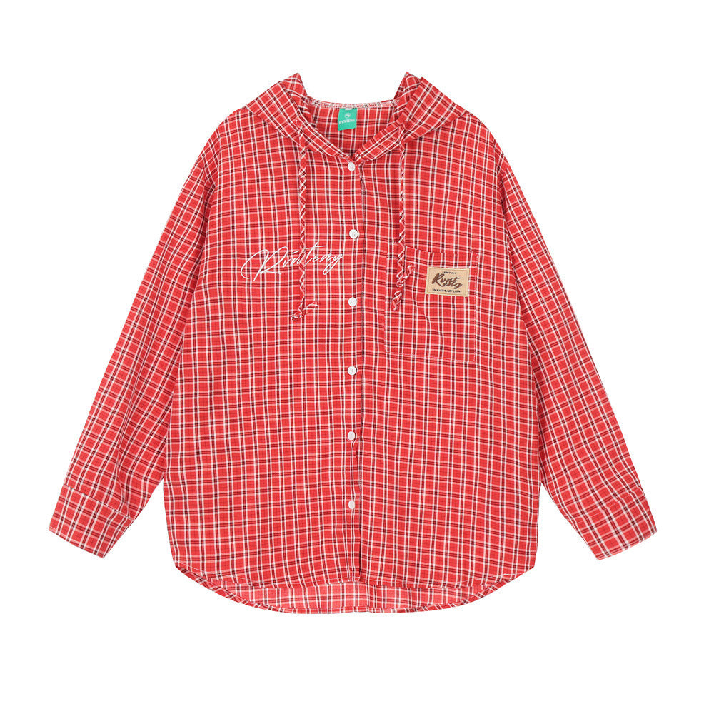 Plaid Loose-fitting Hoodie Long Sleeve Shirt For Men