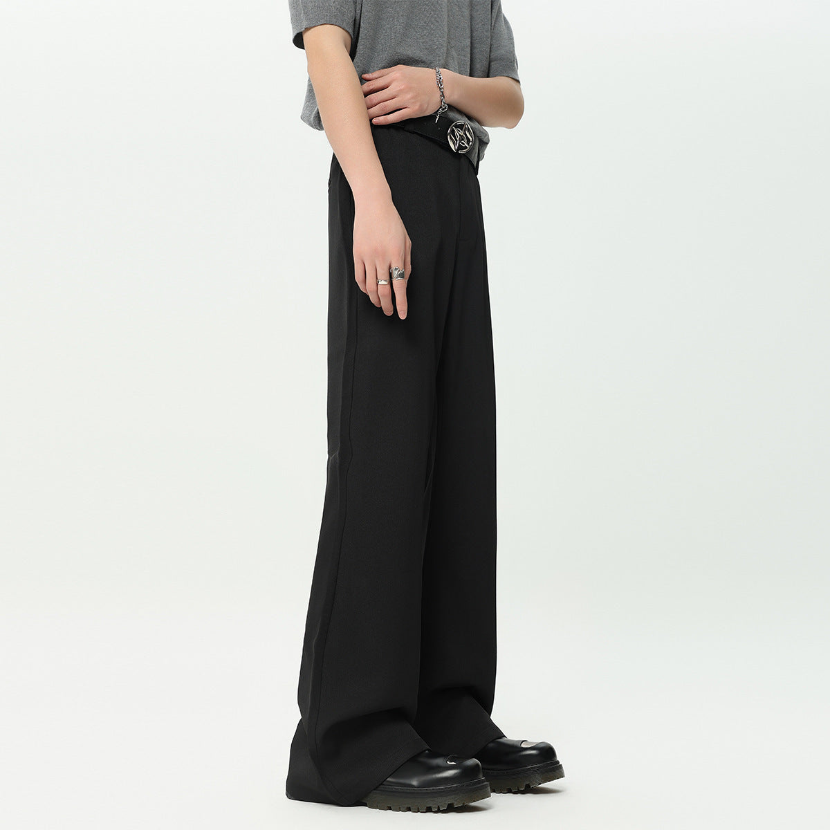 Draping Effect Skinny Black Suit Pants