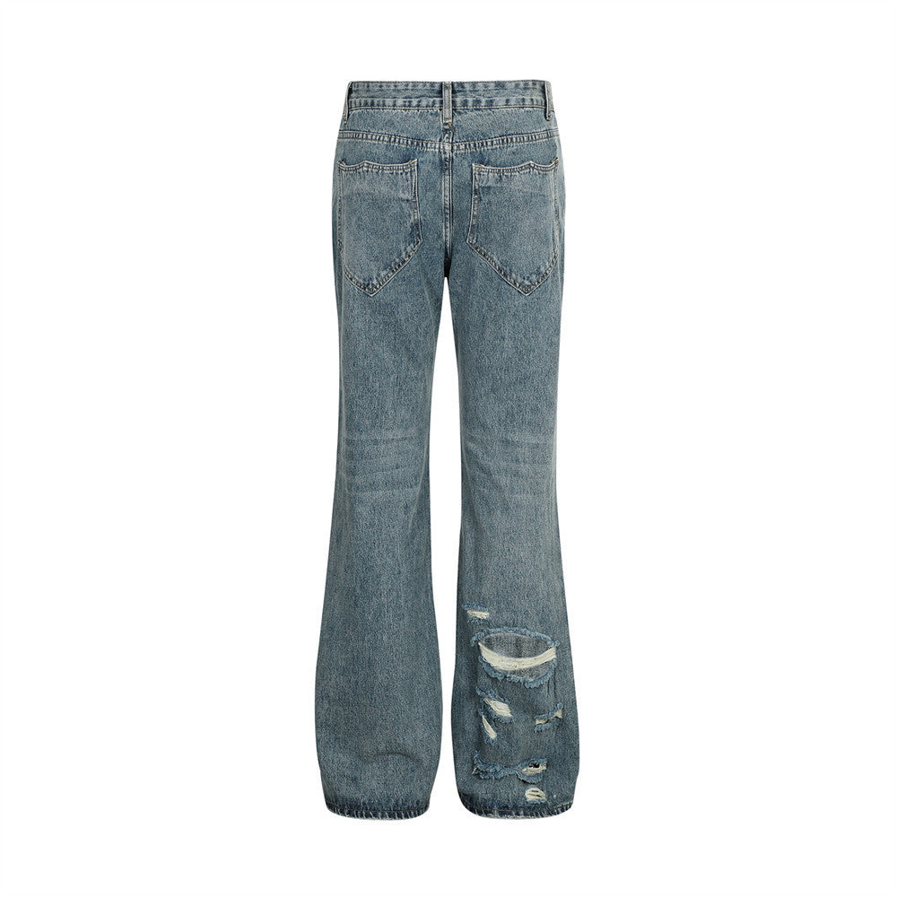 Ripped Denim Bootcut Trousers