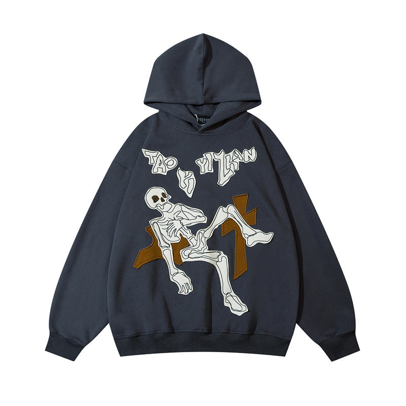 Embroidered Skull Hooded Sweater