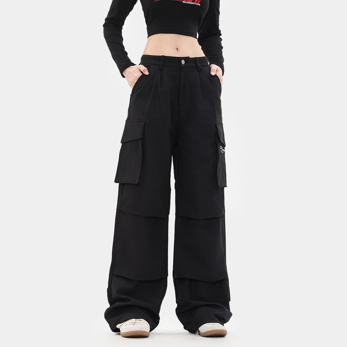 Retro Black Straight Overalls For Women