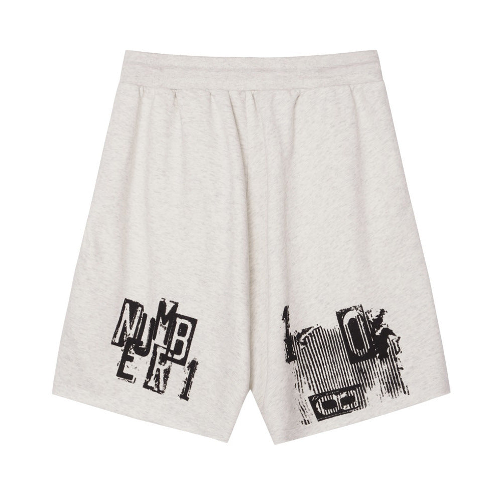 Dark High Street Letter Print Casual Short Sweatpants Men's Clothing