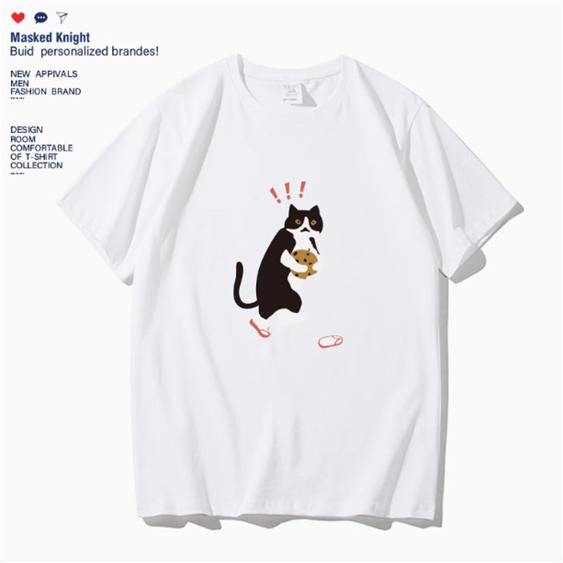 Cat Printing Short Sleeve Casual Round-neck Short Sleeve