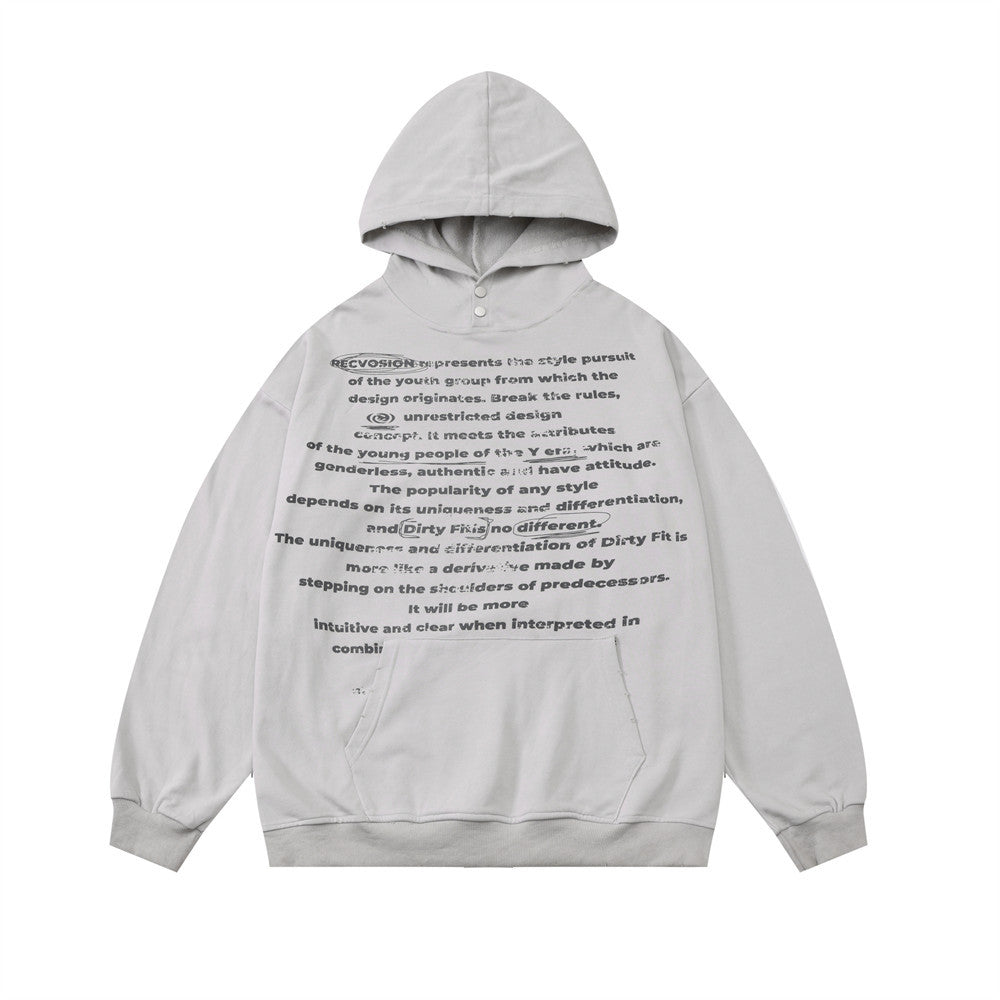 English Letters Printed Hoodie Men