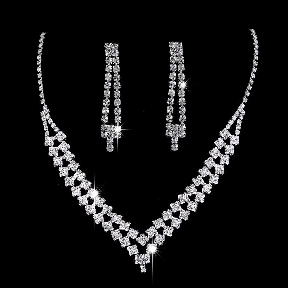 Full Rhinestone Necklace Earrings Jewelry Set