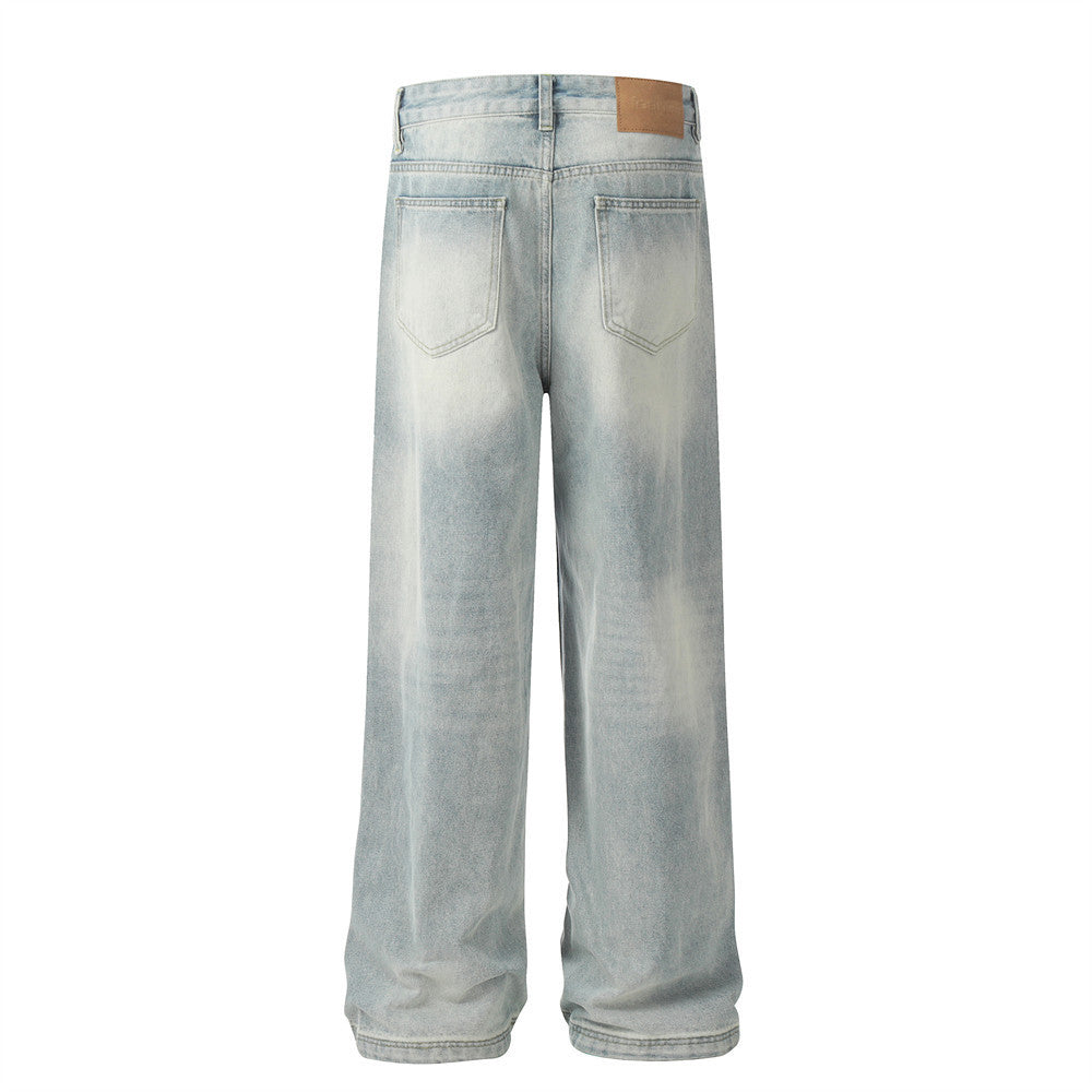 Water Ripple White Washed Straight Jeans