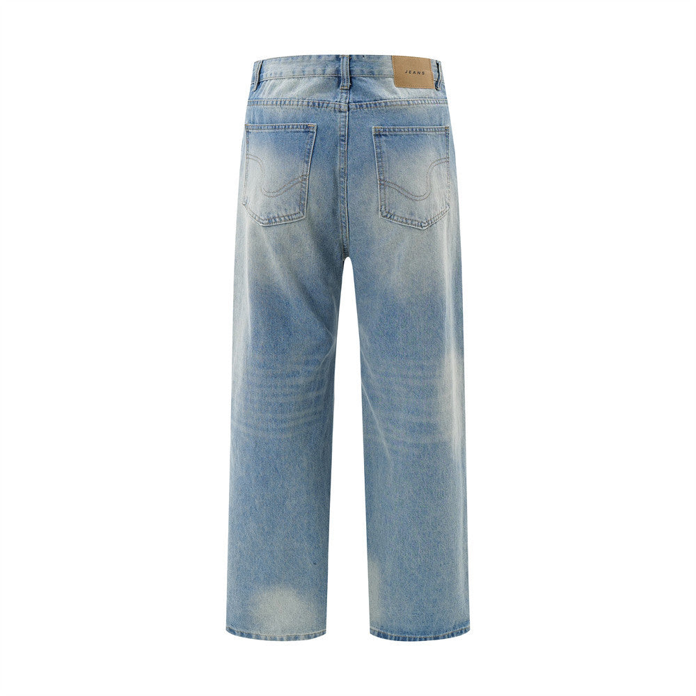 American Retro Wash Gradient Spray Painting Denim