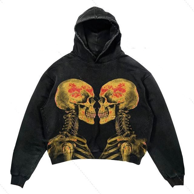 Fleece-lined Printed Hooded Sweater Fashion Large Hoodie