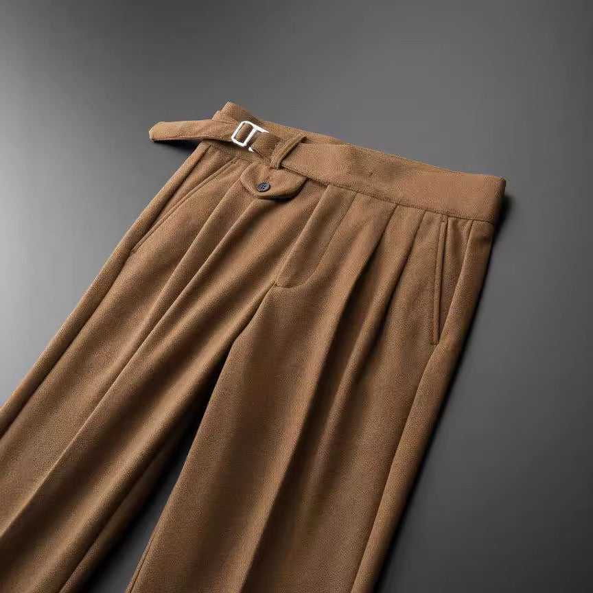 Men's High Waist Double Pleated Vertical Retro Trousers