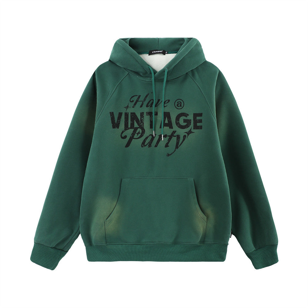 Street Letters Printed Velvet Padded Hoodie