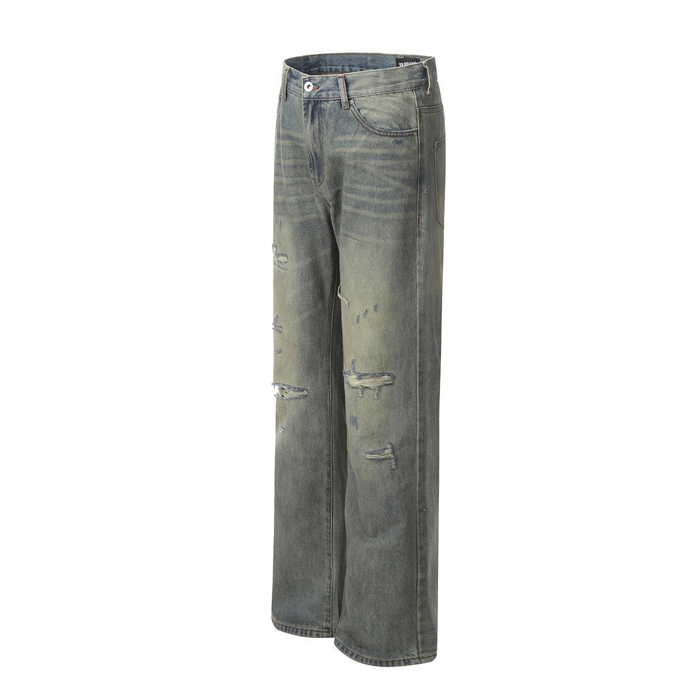 Make Old Ripped Denim Men Trousers