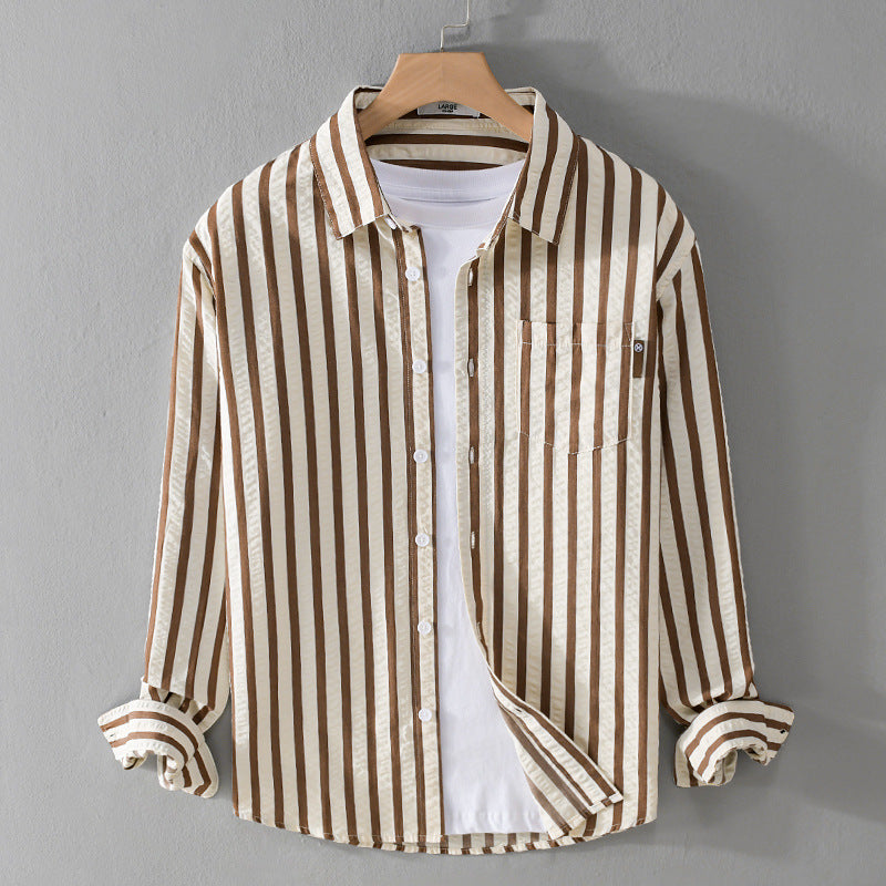 Men's Spring And Autumn Wear Striped Long Sleeve Shirt