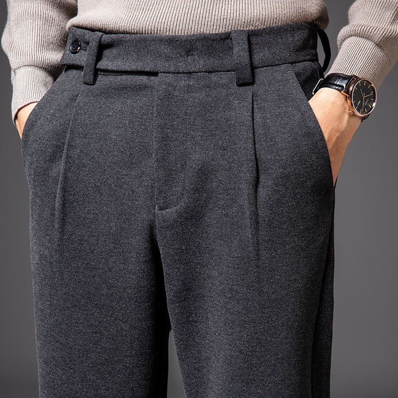 Wool Loose Straight Brushed Casual Trousers