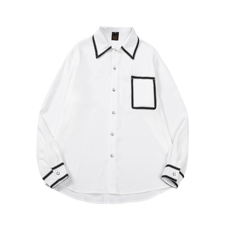 Men's Long-sleeved Trendy Retro Black And White Shirt