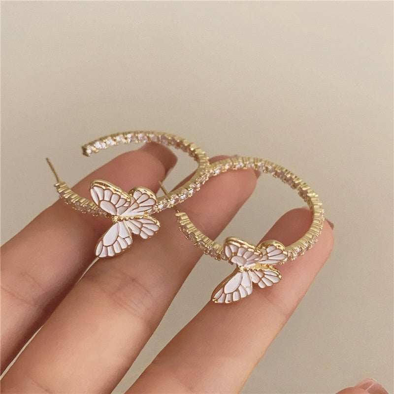 Oil Dripping Diamond Butterfly Eardrop Earring