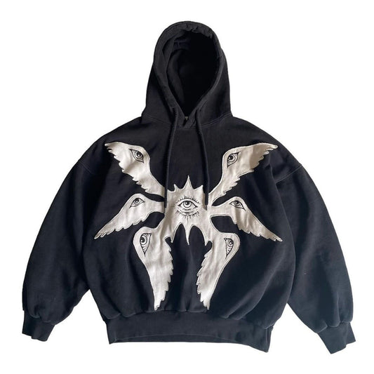 Patchwork Devil Pattern Loose Pullover Hoodie