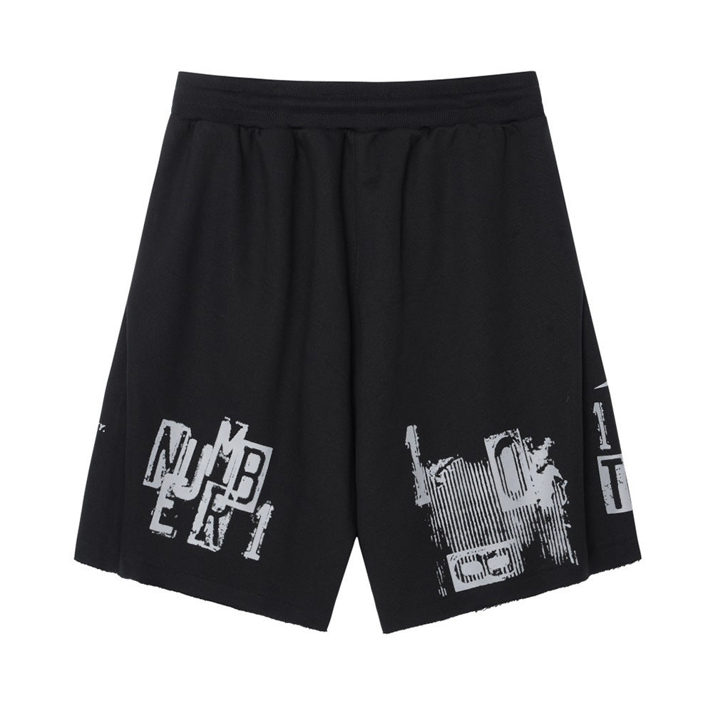 Dark High Street Letter Print Casual Short Sweatpants Men's Clothing