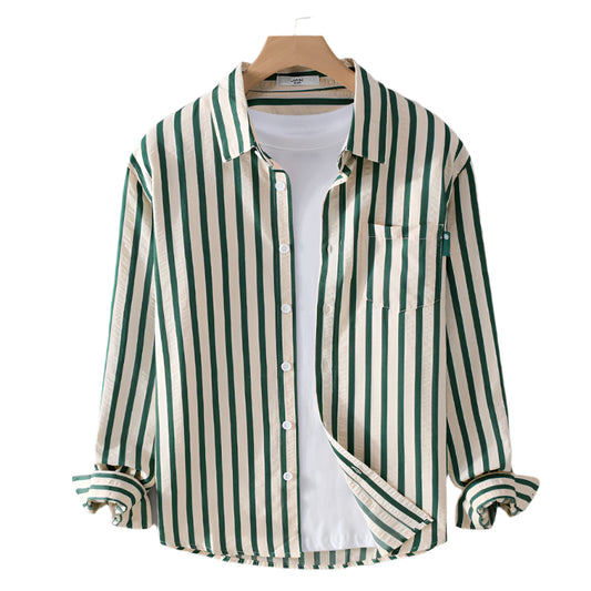 Men's Spring And Autumn Wear Striped Long Sleeve Shirt