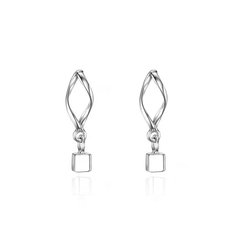 Sterling Silver Square Stud Earrings Female Tassel Simple