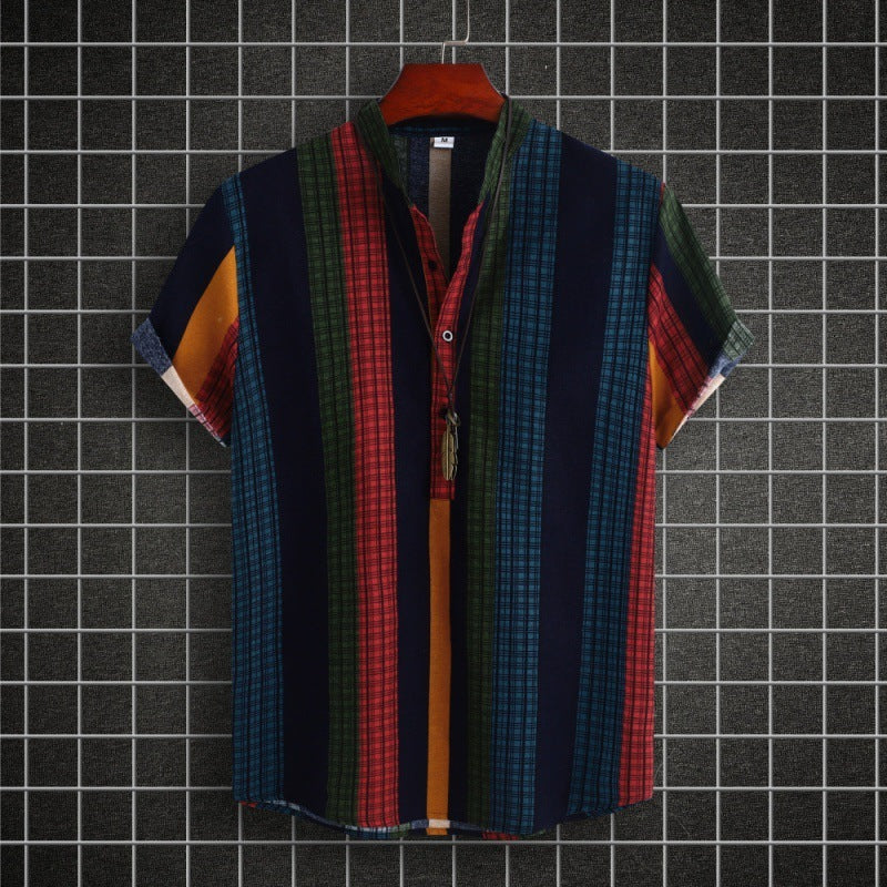 Ethnic Style Striped Cotton-linen Shirt