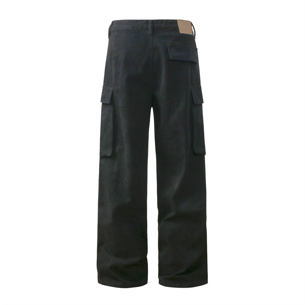 Men's Pleated Solid Color Loose Multi-pocket Workwear Trousers