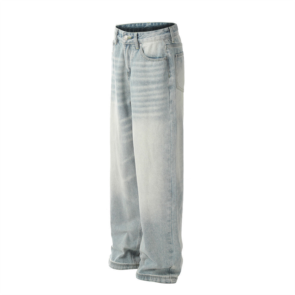 Water Ripple White Washed Straight Jeans