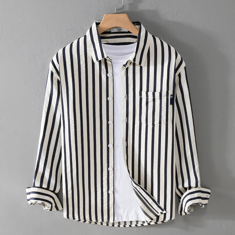 Men's Spring And Autumn Wear Striped Long Sleeve Shirt