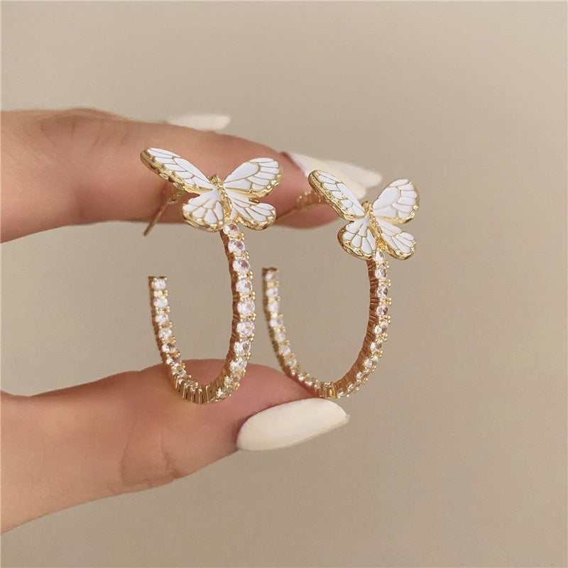 Oil Dripping Diamond Butterfly Eardrop Earring