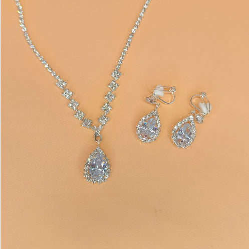 Full Rhinestone Necklace Earrings Jewelry Set