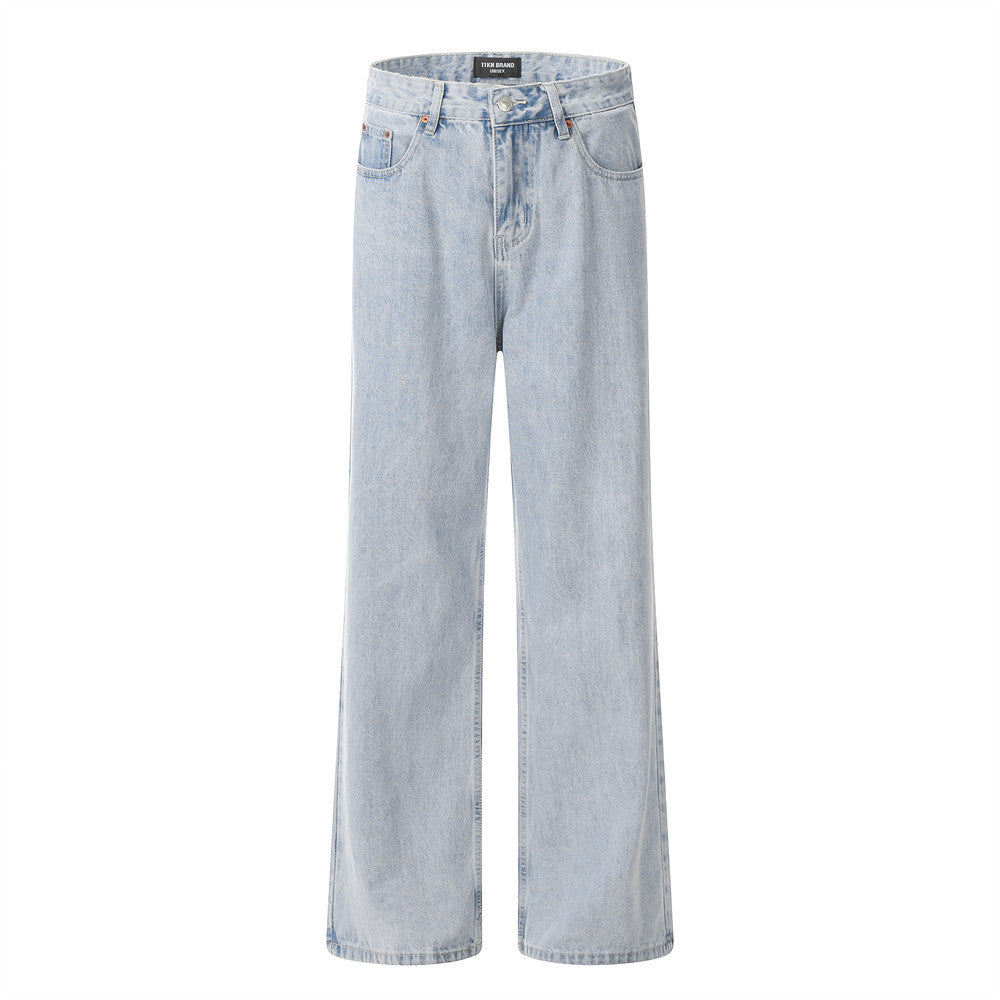 Wash Light Color Denim Straight-leg Pants